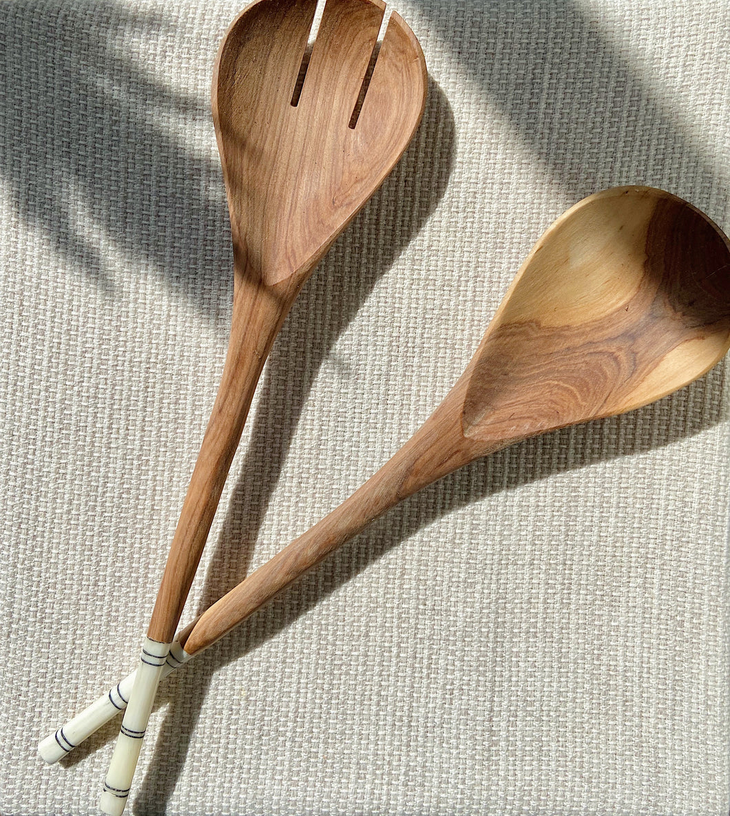 Stripped Bone and Olive Wood Salad Servers