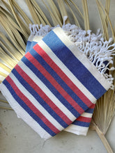 Load image into Gallery viewer, Marine-Red Striped Turkish Towel
