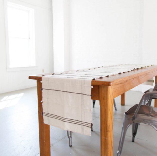 Cream & Grey Cotton Table Runner